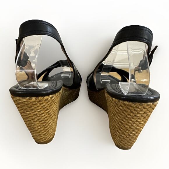 Corso Como Nebraska Open-toe Leather Wedge Sandals, Black Size 7M 3” Heel - Picture 4 of 7